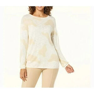 G By Guiliana Sweater Knit Ivory & Tan 1x Round Neck Longsleeve Seaside Summer